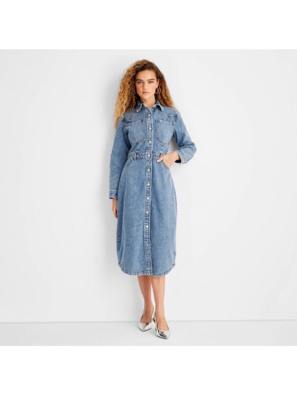 Future Collective NWOT -The Women's Long Sleeve Denim Midi Dress